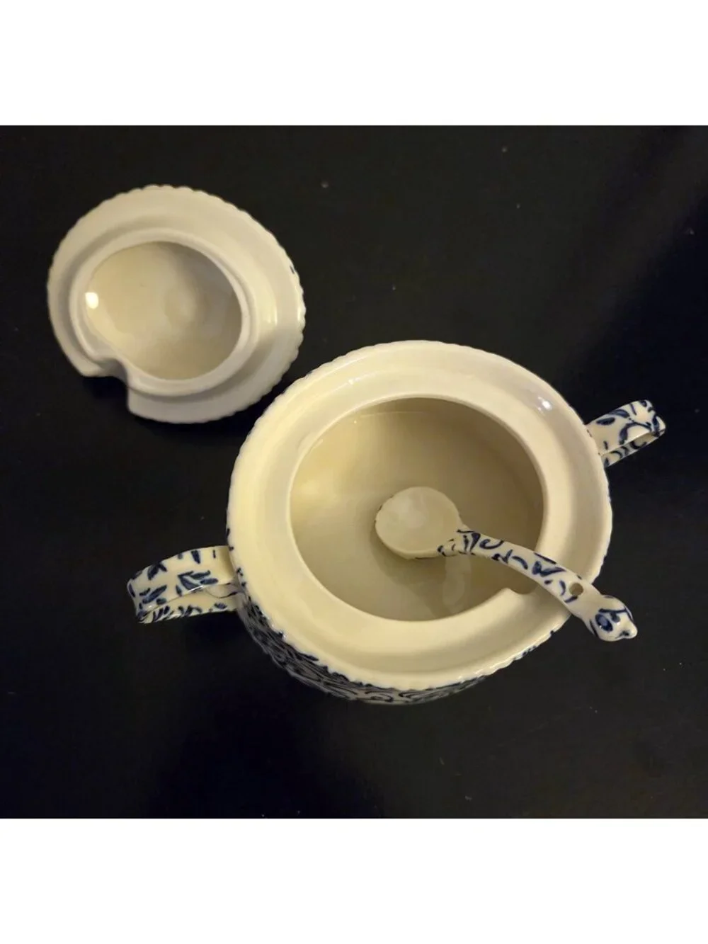 Sugar & Creamer Attingham Anthropologie blue & white; with spoon